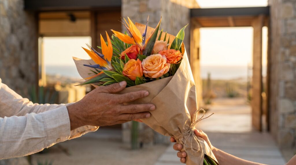 Servicio de entrega de decoración con flores a domicilio en Los Cabos para casa de descanso